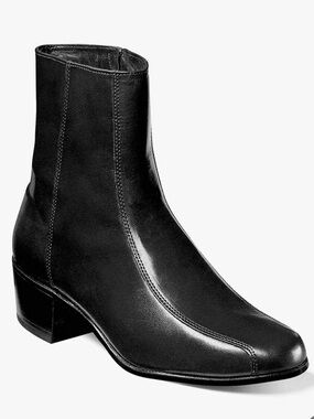 Florsheim Duke Bike Toe Zipper Boots Black Leather Size 12 D, Dress Ankle Boots